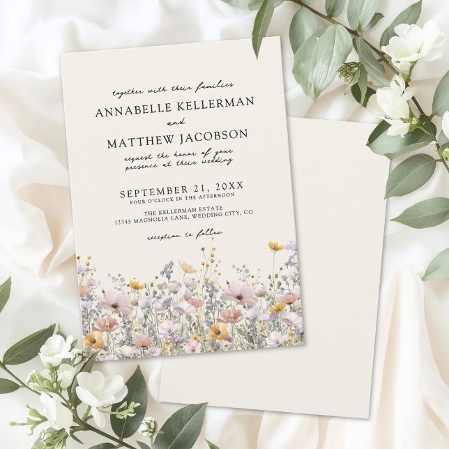 Convite Floral Boho Bege Casamento de Flores Silvestres (Floral Boho Beige Wildflower Wedding Invitation)
