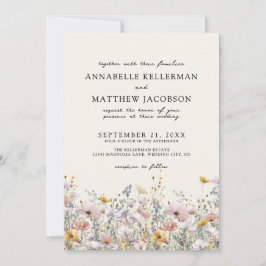 Convite Floral Boho Beige Wildflower Wedding