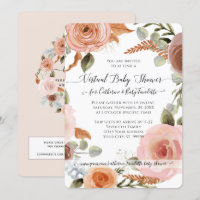 Floral Boho Blush Earth Tone Baby Chá Virtual