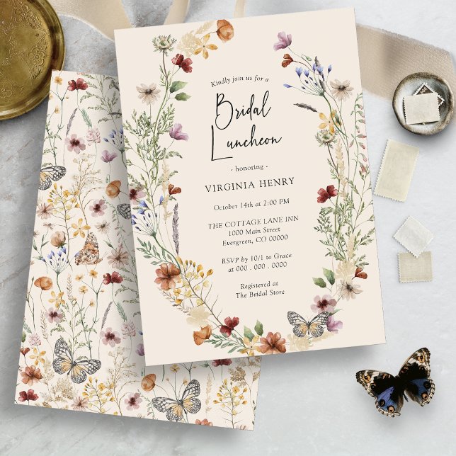 Convite Floral Boho Bridal Luncheon (Wildflower Floral Boho Bridal Luncheon Invitation by Painted Paperie
)