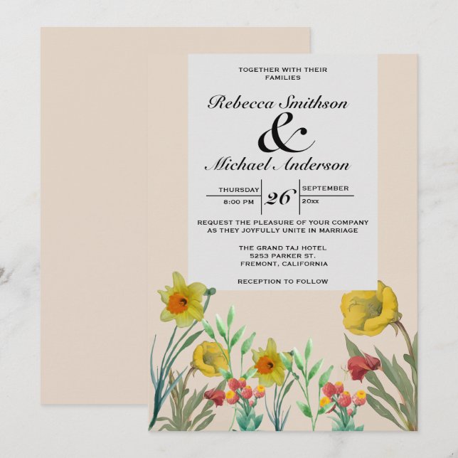 Convite Floral Boho Buquê Wildflower (Frente/Verso)