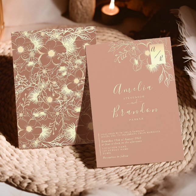 Convite Floral Boho Casamento em Terracota (Criador carregado)