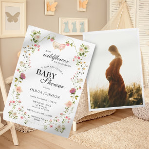 Convite Floral Boho Chic de Flores Silvestres Foto Neutra 