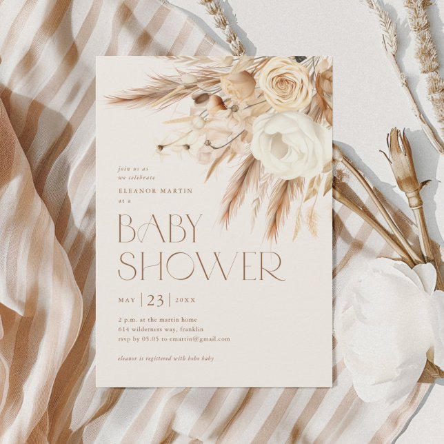 Convite Floral Boho Gênero Chá de fraldas neutro (Elegant Floral Gender Neutral
 Boho Baby Shower Invitations.)