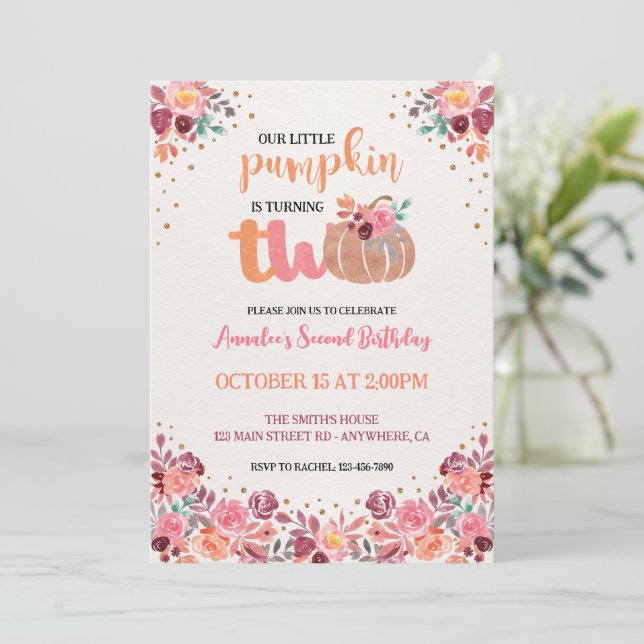 Convite Floral Boho para 2º Aniversário do Pequeno (Em pé/Frente)