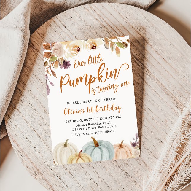Convite Floral Boho Pumpkin Fall primeiro aniversario (Criador carregado)