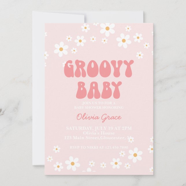 Convite Floral Boho Retro Groovy Baby Daisy (Frente)