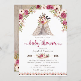 Convite Floral Boho Teepee Chic Arrows Chá de fraldas Trib