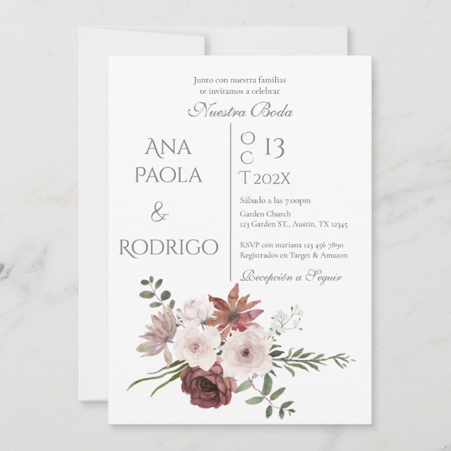 Convite Floral Boho Wedding invitation Invitación (Frente)