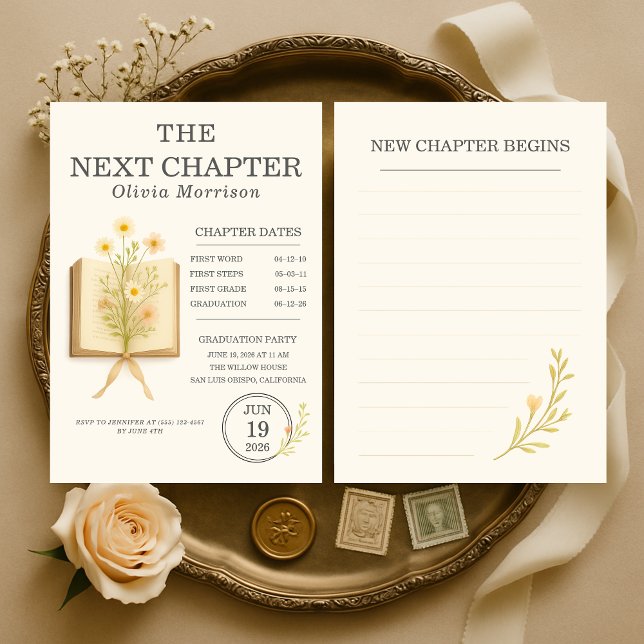 Convite Floral Books Next Chapter Begins Graduation Party (Criador carregado)
