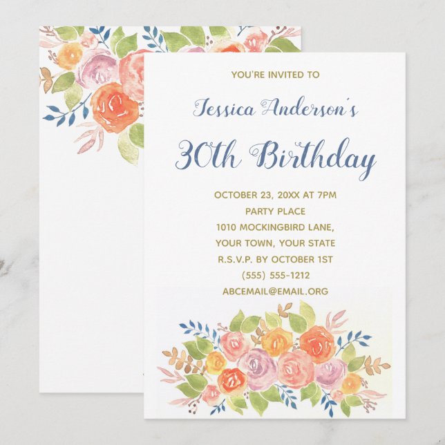 Convite Floral Boquet 30º aniversário de 30 anos Convidar (Frente/Verso)