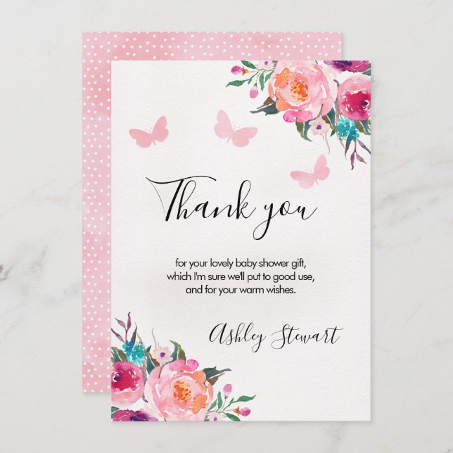 Convite Floral Borboletas Chá de fraldas Garota (Frente/Verso)