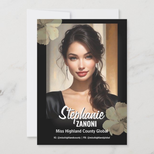 Convite Floral Border Promotional Pageant Prints | QR Code (Frente)