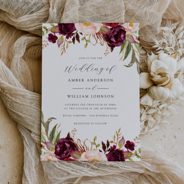 Convite Floral Borgonha Beijo Florido Casamento   (Criador carregado)