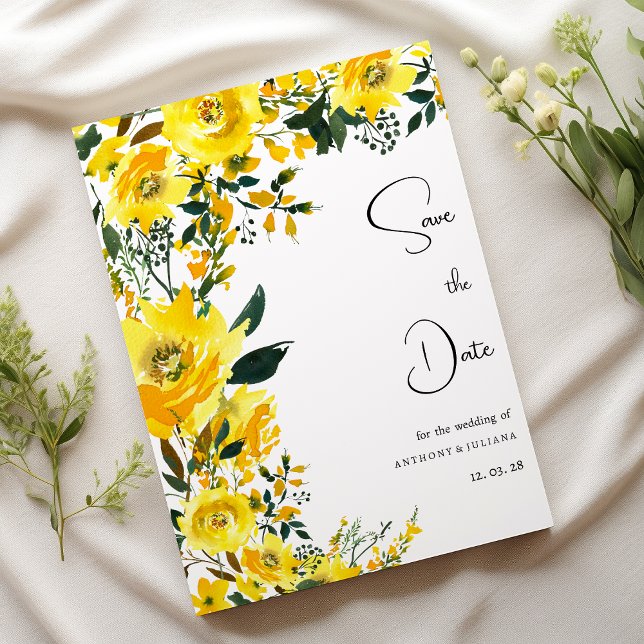 Convite Floral botânico amarelo-laranja Salva a data (Orange yellow summer botanic floral Save the Date)