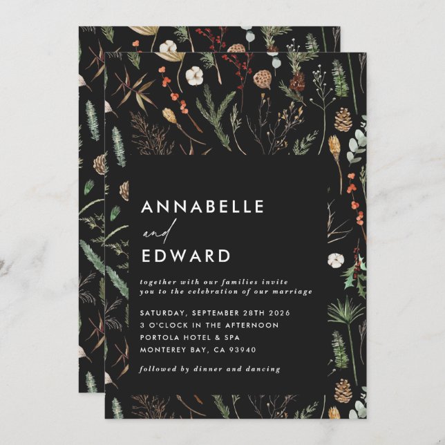 Convite Floral botânico de cor botânica de fotografia casa (Frente/Verso)