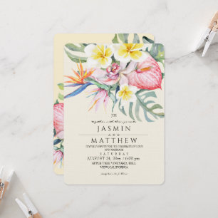 Convite Floral Botânico Tropical Amarelo Casamento