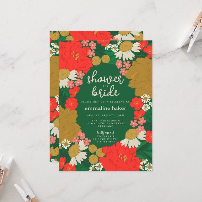 Convite Floral Bouquet Bridal Shower Invitation (Frente/Verso In Situ)