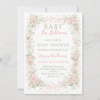 Convite Floral Bow Baby in Bloom Girl Baby Shower