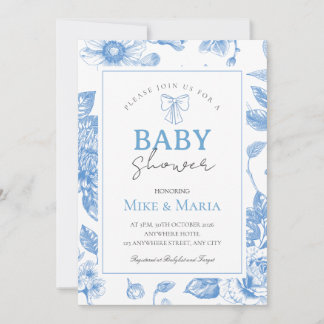 Convite Floral bow boy baby shower invitation