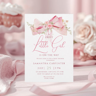 Convite Floral Bow Elegant Flower Girl Baby Shower 