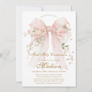 Convite Floral Bow First Holy Communion Invitation