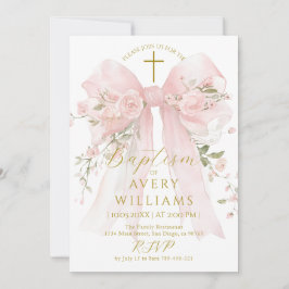 Convite Floral Bow Girls Baptism Elegant Flower Digital