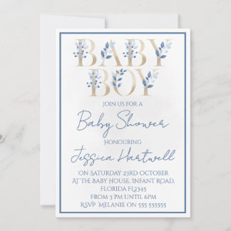 Convite Floral Boy Baby Shower Invitation