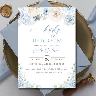Convite Floral Boy Blue Baby in Bloom Chá de fraldas