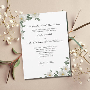 Convite Floral Branca Folhagem Elegante Casamento Formal