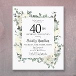 Convite Floral Branco aniversário de 40 anos de Or<br><div class="desc">Convite de festas elegante apresenta um quadro botânico de flores brancas e folhas verdes profundas. O nome da pessoa de aniversário é escrito em um texto tradicional. Todo o texto pode ser facilmente editado para criar apenas o tom comemorativo correto.</div>