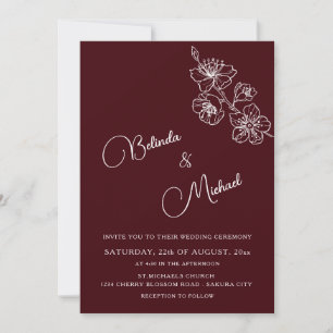 Convite Floral Branco Burgundy Profundo   Casamento Casual