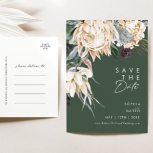 Convite Floral Branco   Cartão Postal de Save The Date Ver
