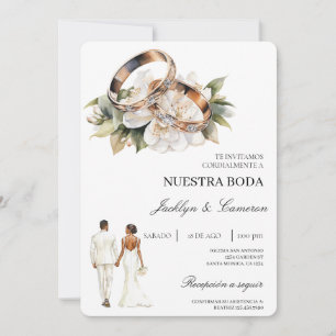 Convite Floral Branco com Anel Casamento Espanhol