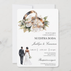 Convite Floral Branco com Anel Casamento Espanhol