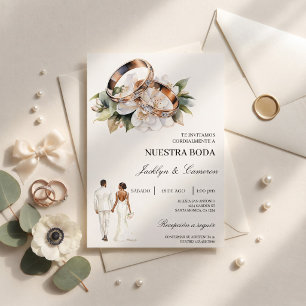 Convite Floral Branco com Anel Casamento Espanhol