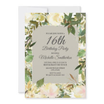 Floral Branco Cremoso Verde Sage Aniversário de 16
