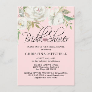 Convite Floral branco da aguarela cora CHÁ DE PANELA