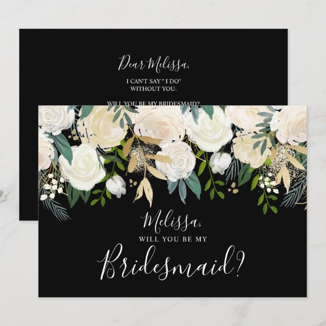 Convite Floral Branco De Água Branca Você Será Minha Coleg (Frente/Verso)