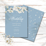 Convite Floral Branco de Casamento Azul Dusty Flor<br><div class="desc">Bonito livro floral,  branco,  Convite com delicado primavera de flor,  que enquadra seus detalhes de casamento em elegantes caracteres brancos em um fundo azul empoeirado. Personalize com seus detalhes especiais de casamento. Os traços inversos dispersaram pétalas brancas floridas com um fundo azul empoeirado correspondente. Projetado por Thisnotme©</div>