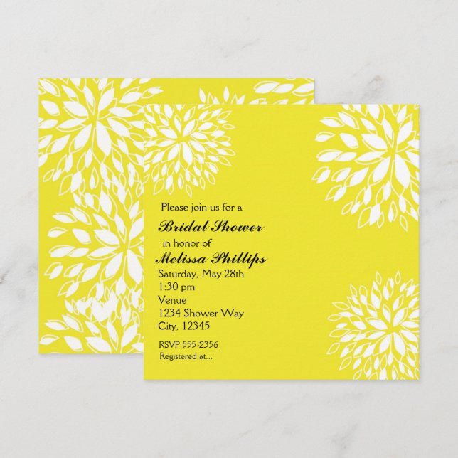 Convite Floral Branco e Amarelo Moderno de Primave (Frente/Verso)