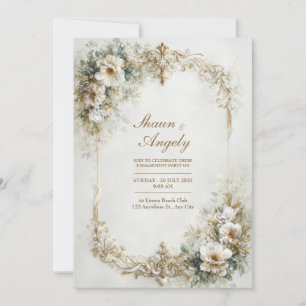 Convite Floral Branco E Dourado Barroco Rolo Casamento