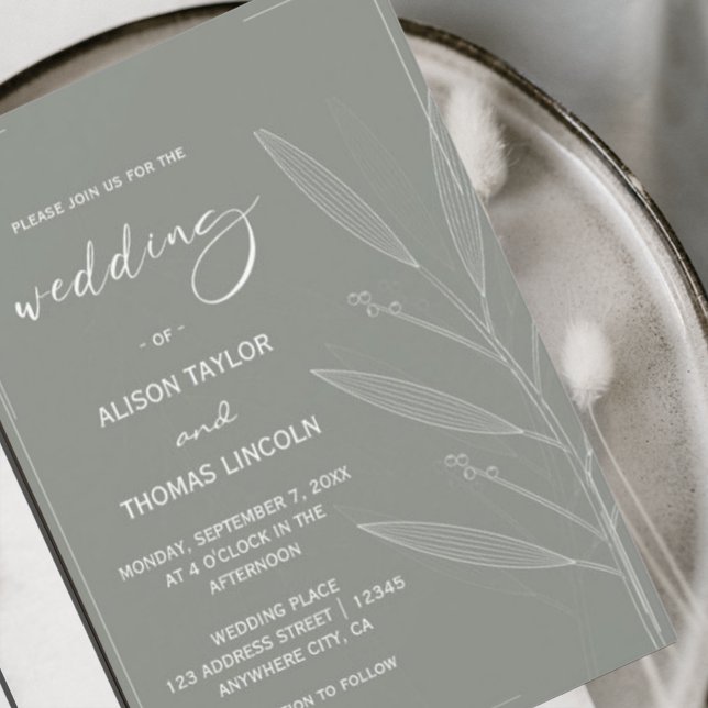 Convite Floral Branco e Verde Sage Simples (#greenerywedding#springsummerbotanical #agegreen #mintgreen #modernwedding#wildflower )