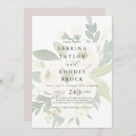 Convite Floral Branco Elegante | Blush Mauve Faded Weds