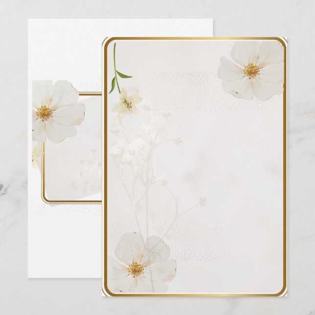 Convite Floral Branco Elegante | Minimalista  (Frente/Verso)