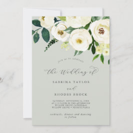 Convite Floral Branco Elegante | Sage Mint Casamento De