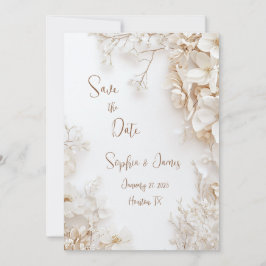 Convite Floral Branco Elegante Salvar a Data