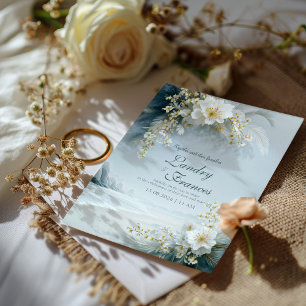 Convite Floral Branco Etéreo Costeira Casamento de Inverno