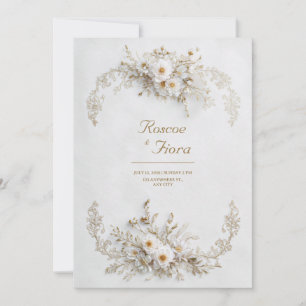 Convite Floral Branco Imaculado Vinha Dourada Casamento El