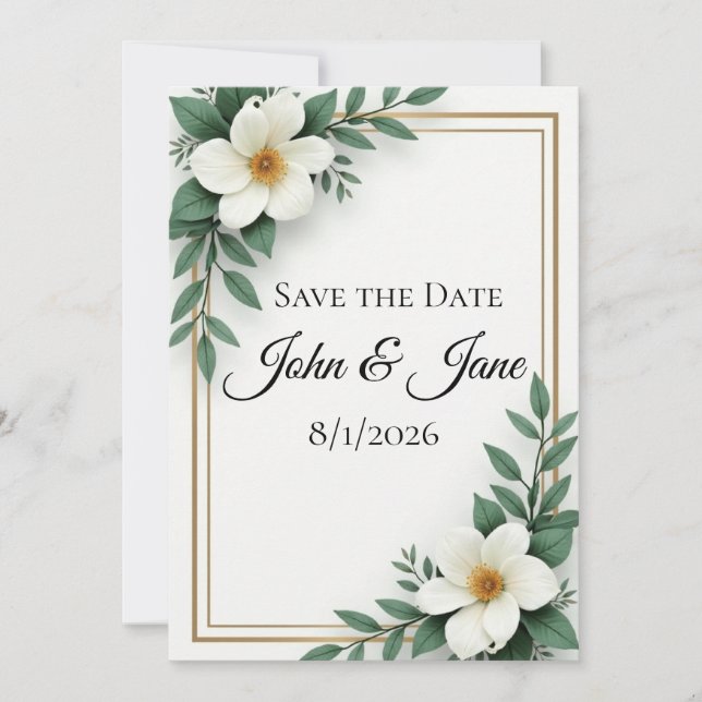 Convite Floral Branco Personalizado Save the Date (Frente)